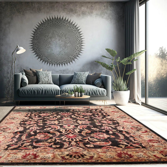 7'10''x9'11'' Hand Knotted 100% Wool Peshawar Traditional Oriental Area Rug Charcoal, Beige Color-0